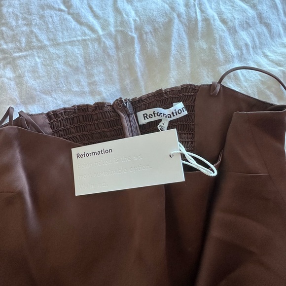 Reformation Frankie Brown Satin Spaghetti-Strap Maxi Dress - Picture 5 of 6